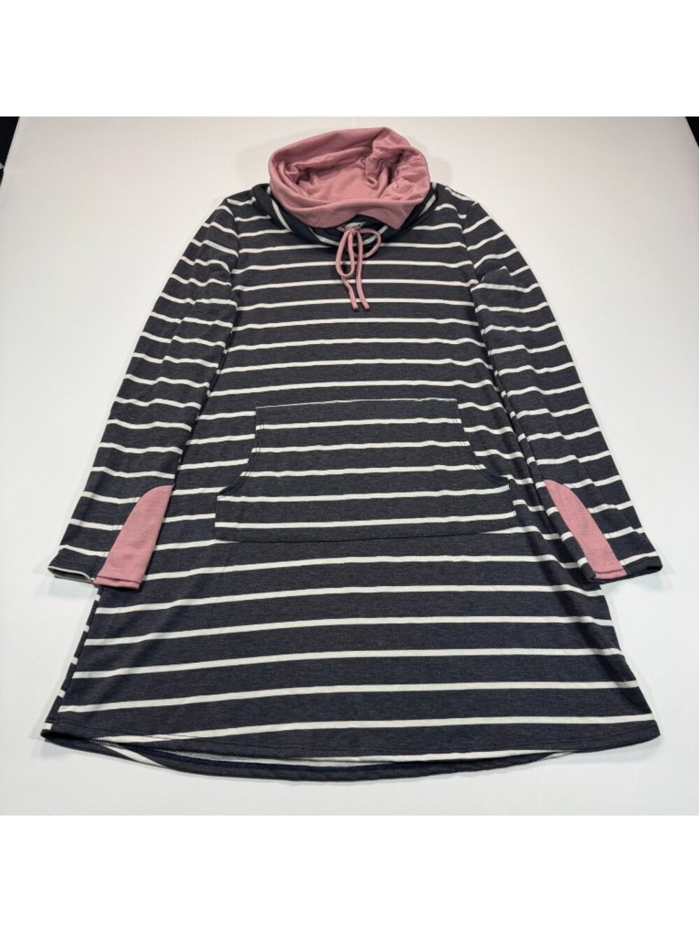 VTG 12PM by Mon Ami Dress Women's L Black Striped Polyester Mini Cowl Neck USA